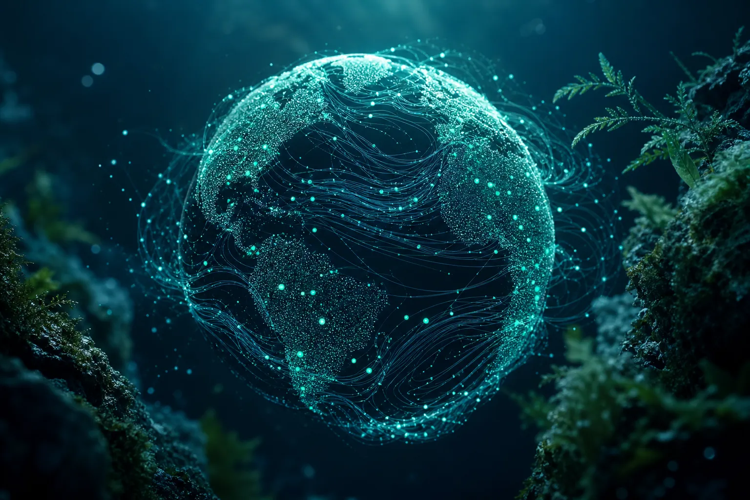 Glowing globe of connected biodiversity data points