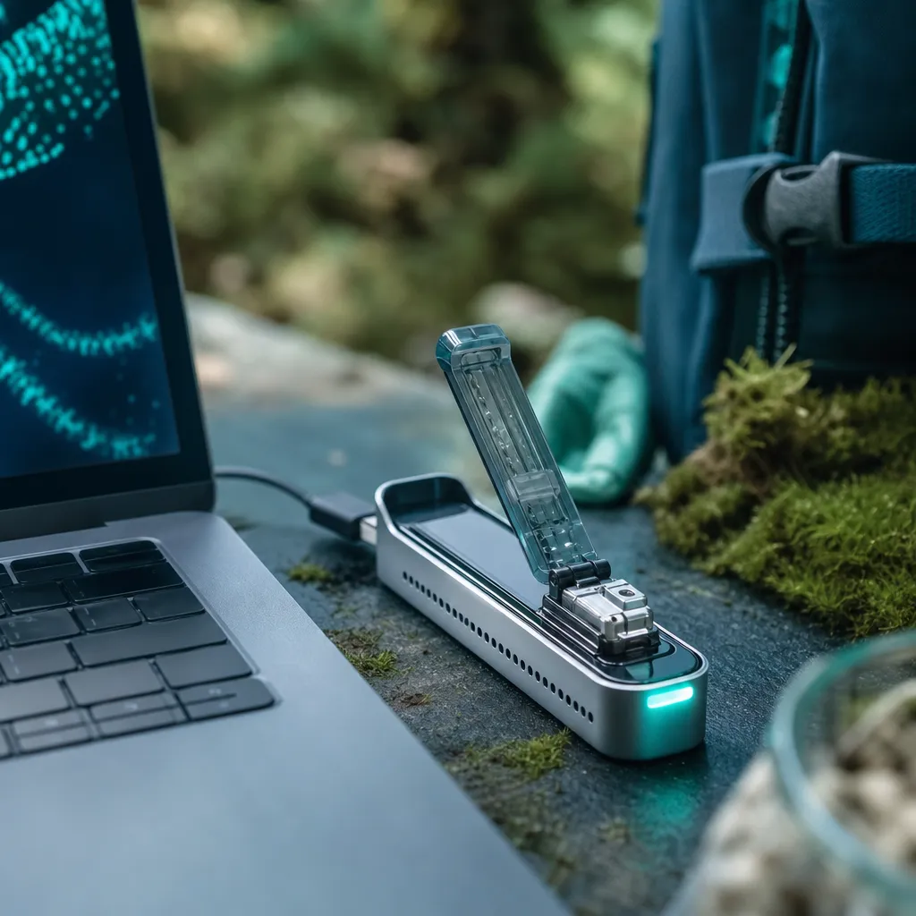 Portable sequencer connected to a laptop in the field