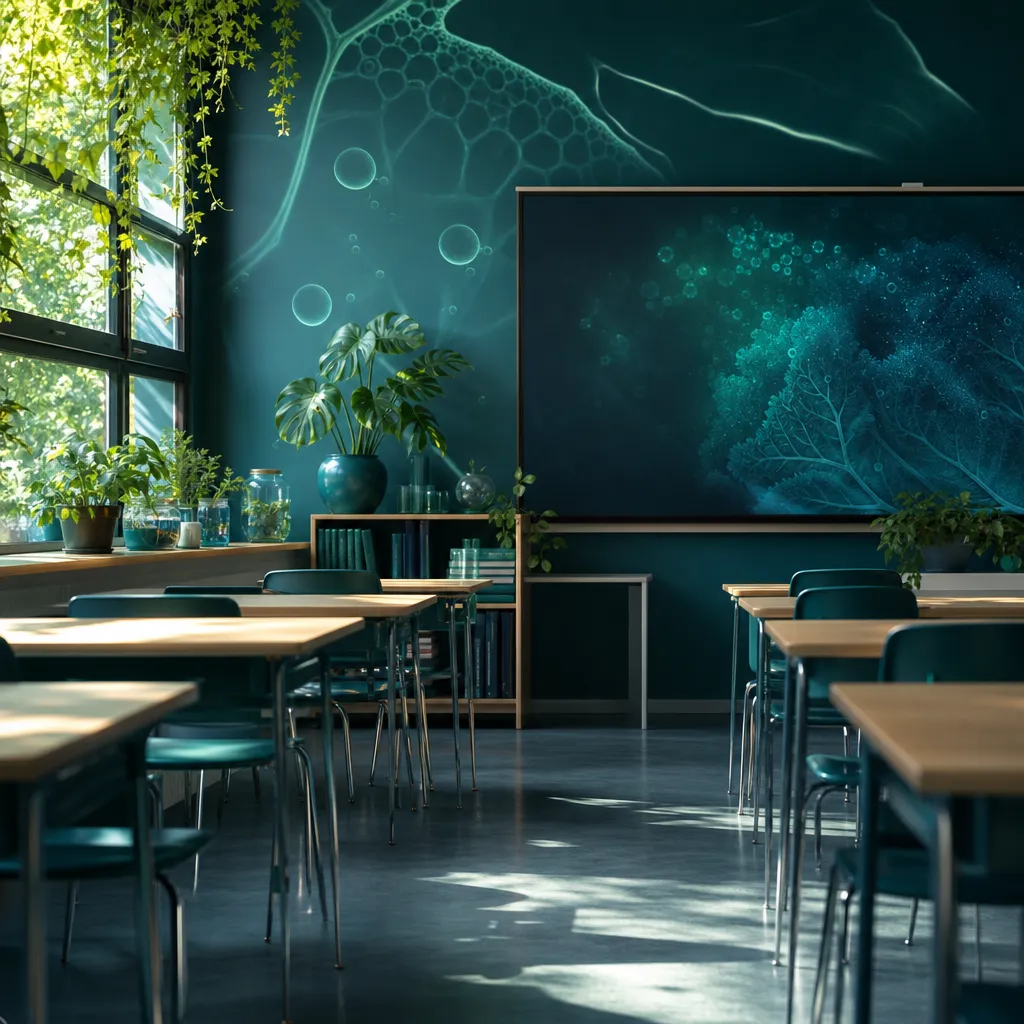 Bright welcoming classroom with greenery