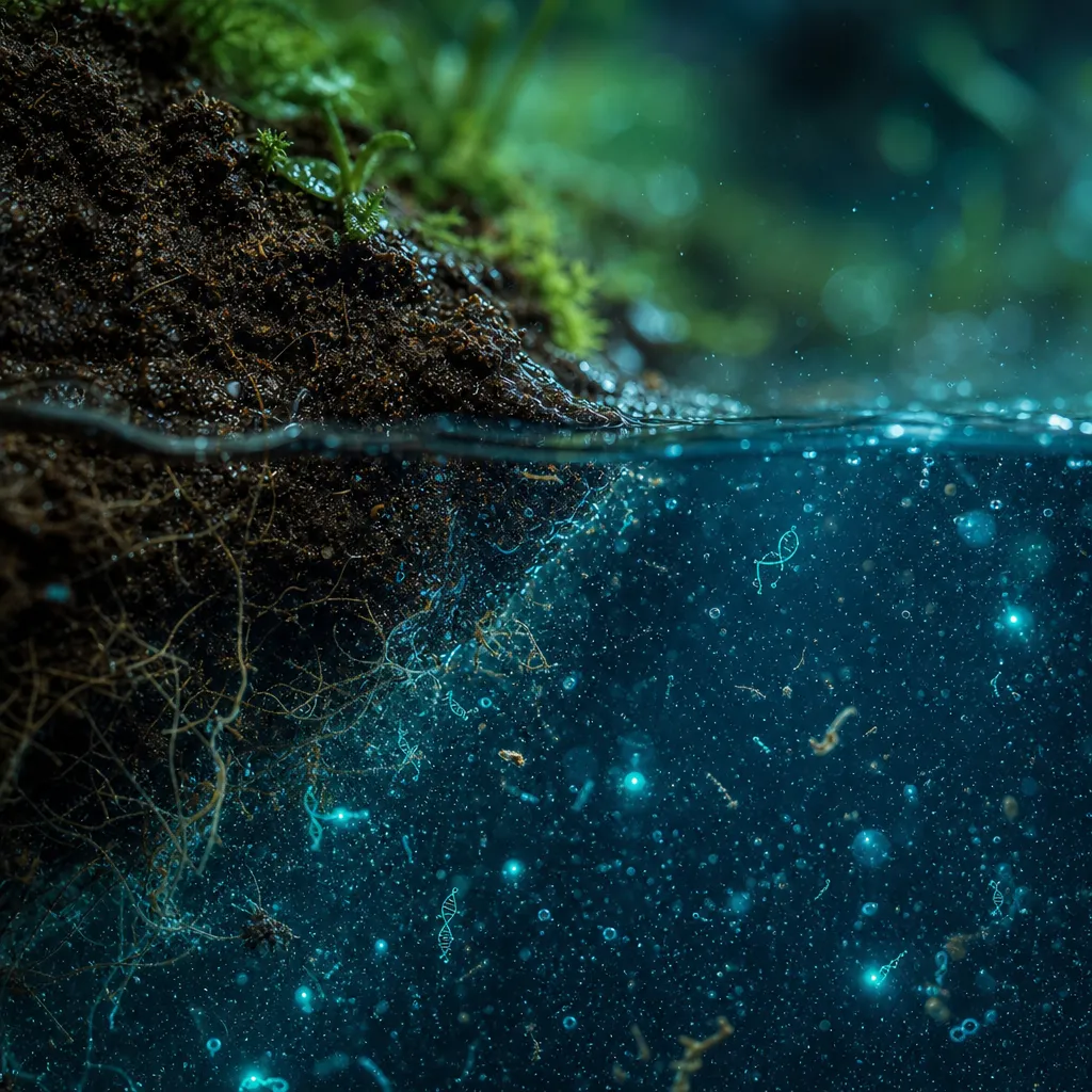 Macro view of soil and water meeting with suspended particles
