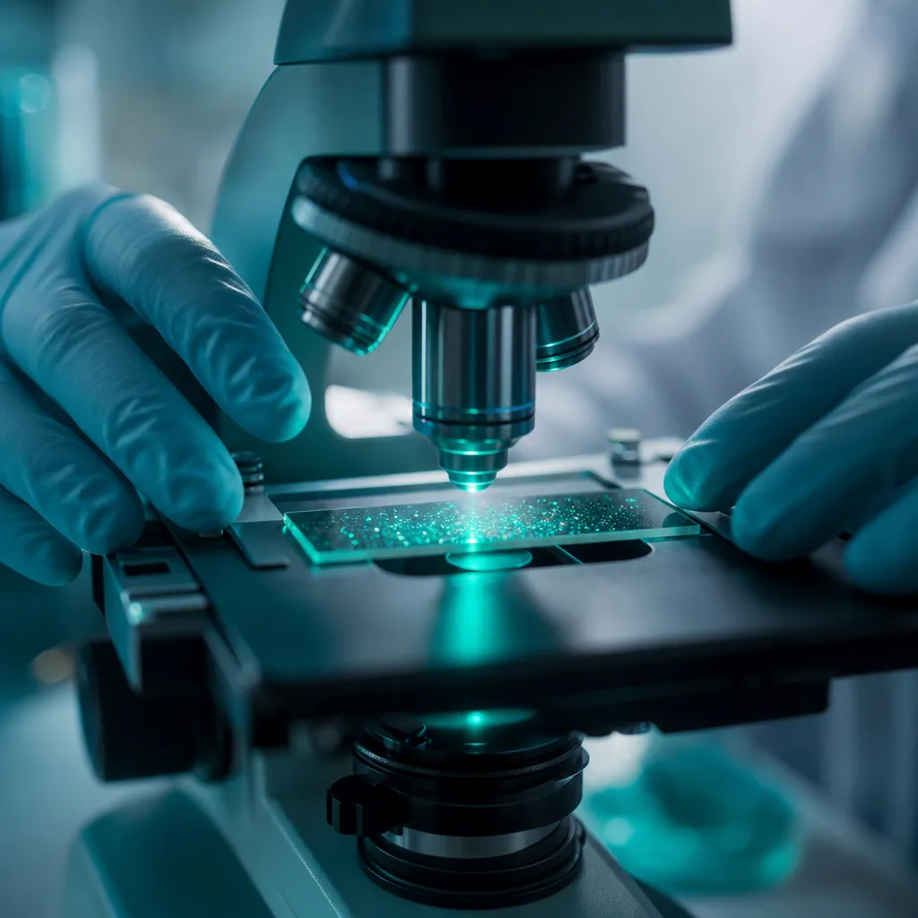 Researcher's hands at a microscope